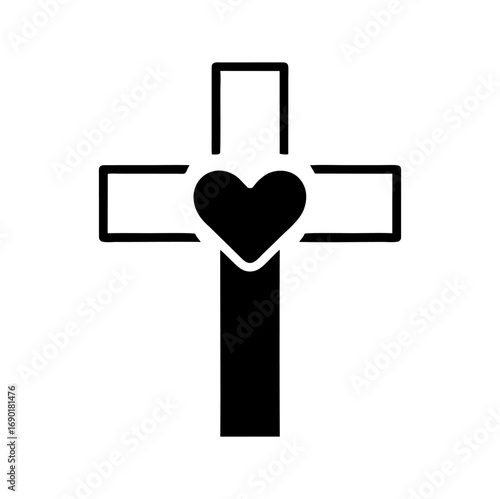Vector icon of a cross with a heart in the center on a white background