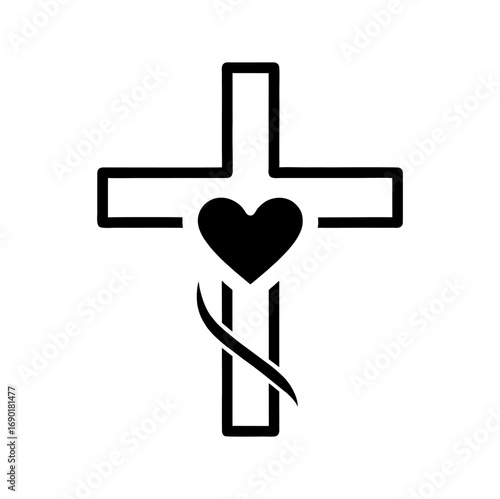 Vector icon of a cross with a heart in the center on a white background