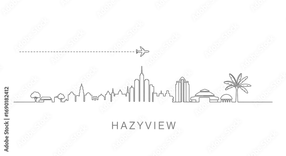 Fototapeta premium Hazyview Skyline with Plane with Tourism, Travel, and and Line Art.