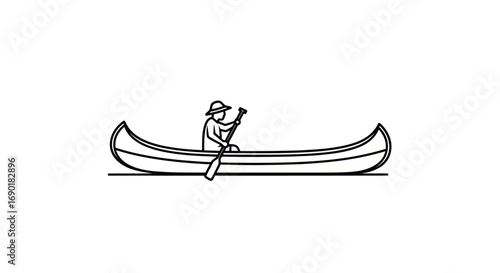 Simple Line Art Illustration of Person in Canoe.