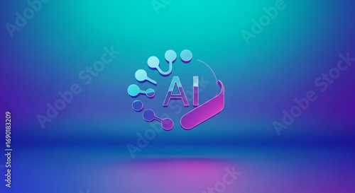 Modern AI Technology Concept Illustration for Artificial Intelligence Solutions, Futuristic Tech Symbol with Neural Network Connections, Machine Learning and Deep Learning