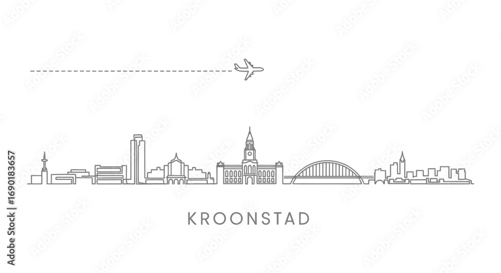 Obraz premium Kroonstad Skyline with Plane with Vector Line Art, and Travel Concept.