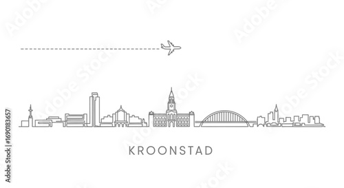Kroonstad Skyline with Plane with Vector Line Art, and Travel Concept.