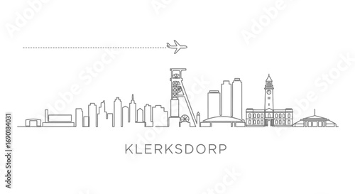 Klerksdorp City Skyline  South Africa with Architectural Outline.