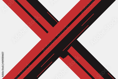 Abstract geometric pattern with red and black intersecting lines creating an X shape against white background contemporary design for modern creative projects