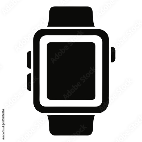 Smartwatch Black Silhouette Vector Icon on White Background
