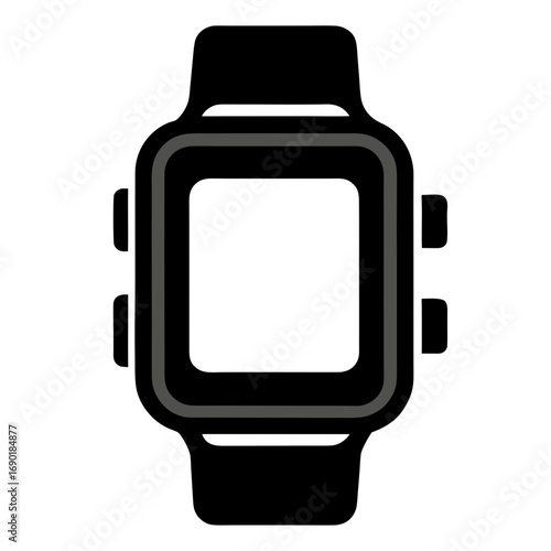 Smartwatch Black Silhouette Vector Icon on White Background
