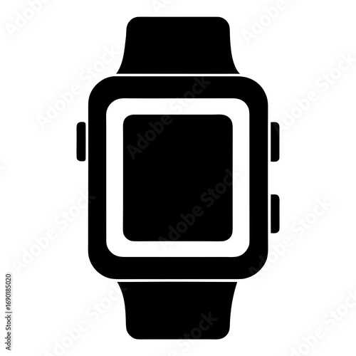 Smartwatch Black Silhouette Vector Icon on White Background