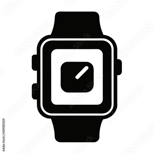 Smartwatch Black Silhouette Vector Icon on White Background