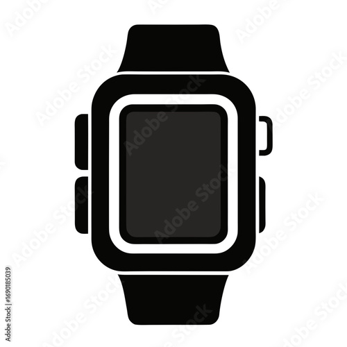 Smartwatch Black Silhouette Vector Icon on White Background