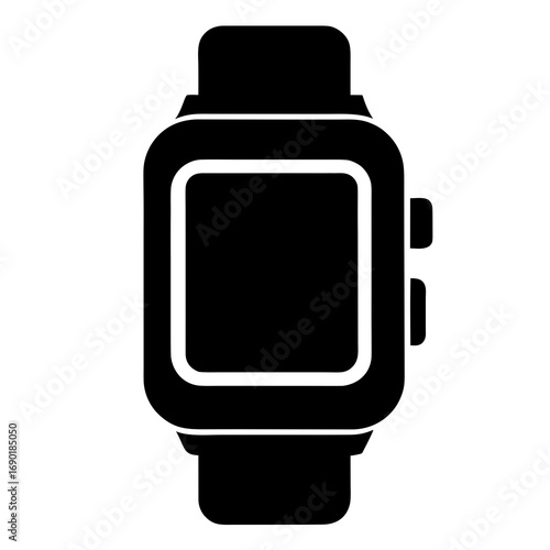Smartwatch Black Silhouette Vector Icon on White Background