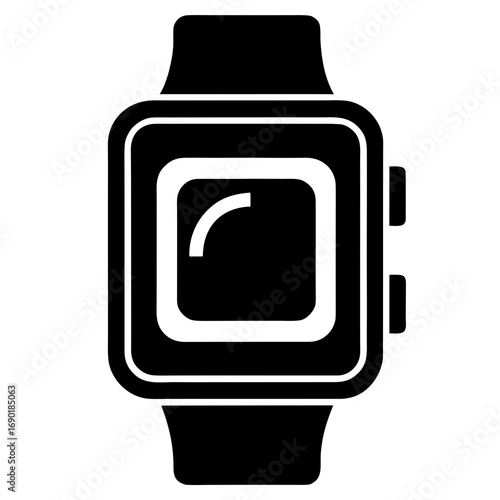 Smartwatch Black Silhouette Vector Icon on White Background