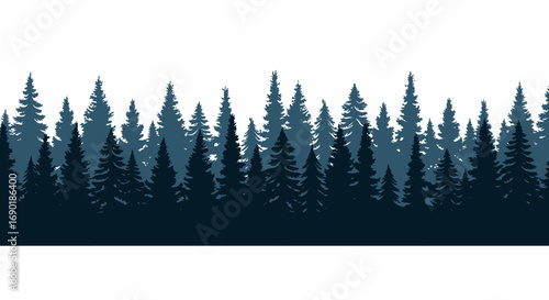 Serene forest landscape with dense evergreen trees in deep blue hues