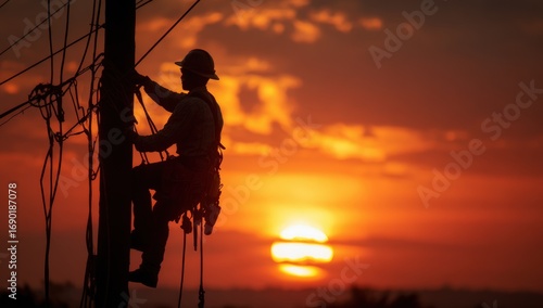 Silhouette of lineman at sunset (4)