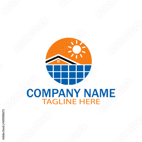 Solar Energy Company Logo Sun Solar Panels and Modern Design