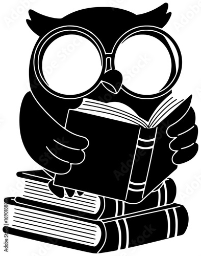 animal illustration owl silhouette education logo bird icon glasses outline cute character school teacher wisdom wise cartoon study smart shape for vector graphic background