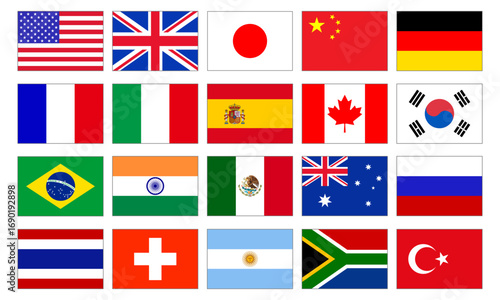 20カ国の国旗セット / World Flags Set of 20 Countries