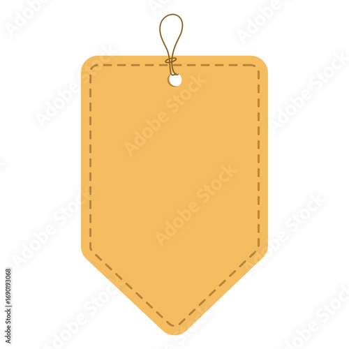 Sales tags hung with string badges. Paper sales tags. Hanging Sales Signs.