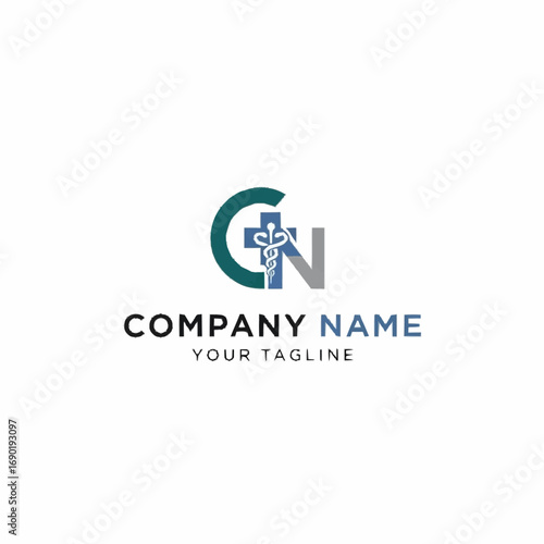 Medical logo design with CN monogram and caduceus.