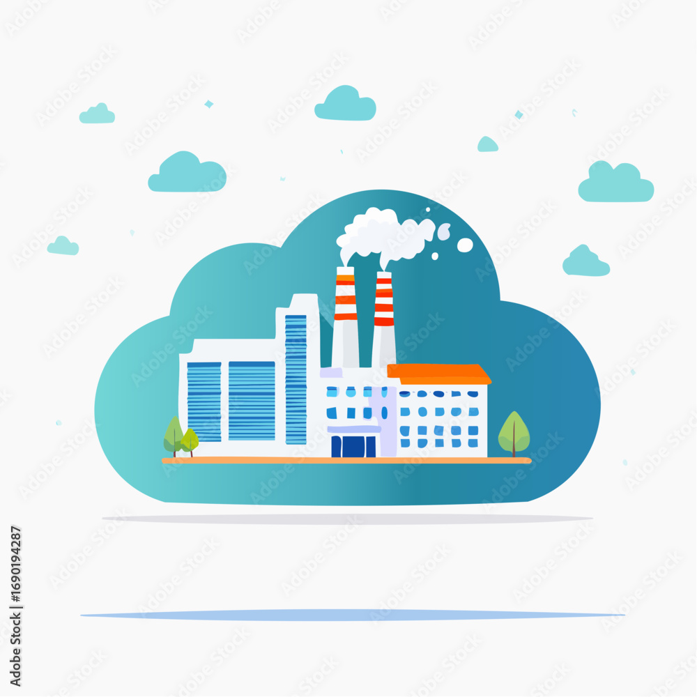 Obraz premium Modern Industrial Complex Within Cloud Illustration