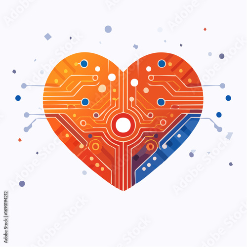 Abstract Heart with Circuit Board Design