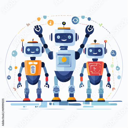 Three Friendly Robots Posing Together
