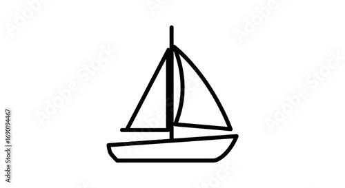 Simple black line art icon of a sailboat with a mast and two sails.