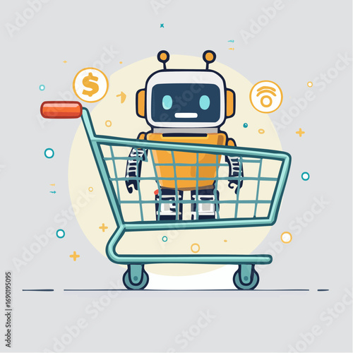 Robot In Shopping Cart Illustration