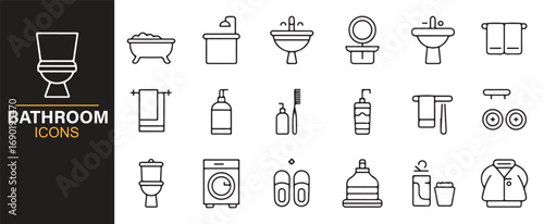 Editable bathroom vector icon pack for sanitary and hygiene related design projects