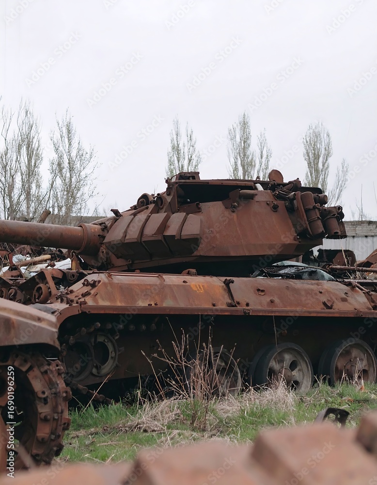Fototapeta premium Rusted tank in a field