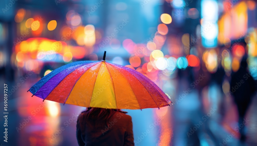 custom made wallpaper toronto digitalRainy night city street with rainbow umbrella