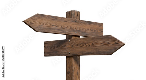 Wooden Directional Arrow Signpost Isolated on White Background.