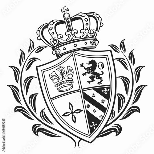 Heraldic coat of arms with crown and laurel wreath
