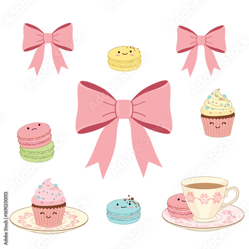 Cute kawaii sweet desserts and bows collection adorable treats for your next party