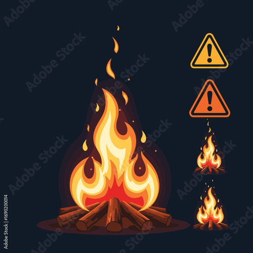 Warning about bonfires burning outdoors in dark evening conditions acknowledging risks and safety measures