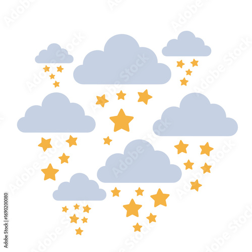 Whimsical weather clouds and falling stars decorations for a magical nursery or playroom