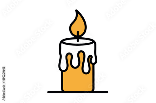 Simple graphic of a lit candle on a purple background.