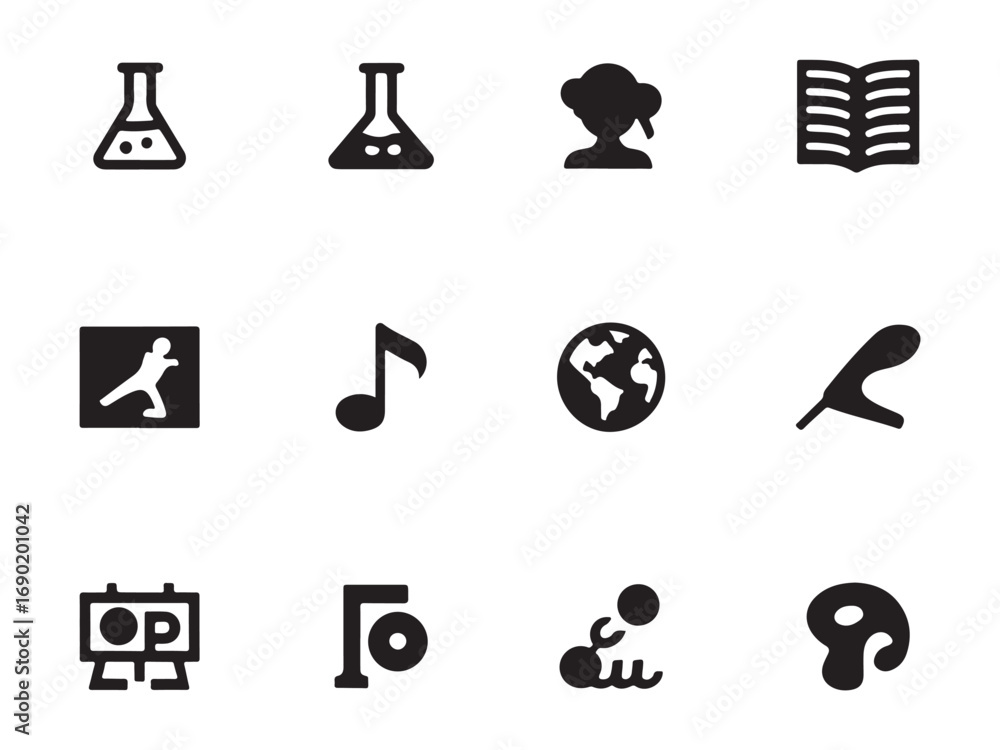 Fototapeta premium Creative Black & White Educational Subjects Icons – Vol.10