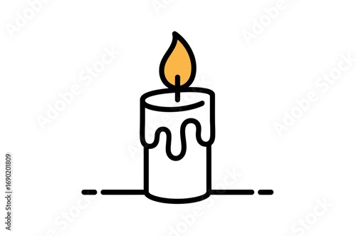 Simple graphic of a lit candle on a purple background.