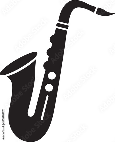 Minimalist Black Saxophone Icon Silhouette Jazz Musical Instrument Symbol for Music Band Orchestra Performance Concert Blues Swing Classical Brass Instrument Vector Clipart Illustration