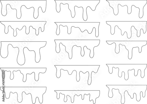 Dripping Liquid Border Vector Set – Melting Paint, Slime, Chocolate, Honey, or Ink Drop Frames for Creative Backgrounds, Banners, Labels, Posters, and Graphic Design Elements