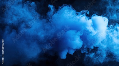 Abstract Blue Smoke Swirling on a Black Background