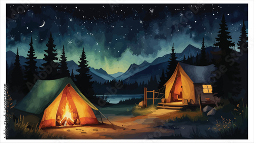 Magical northern lights camping adventure under a starry sky
