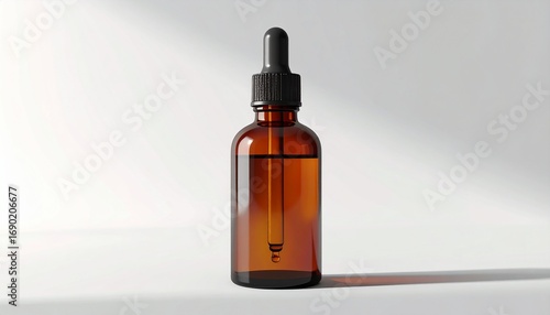 Wallpaper Mural An amber glass dropper bottle containing a liquid serum or essential oil, isolated on a clean white background with soft lighting. Torontodigital.ca