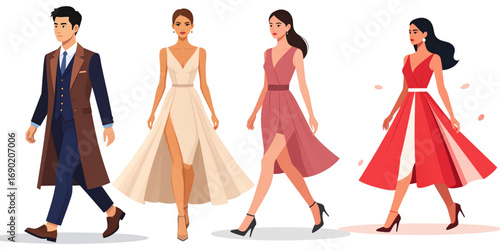 Elegant Fashion Models Vector Illustration