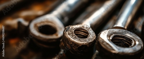 Close-up of Several Metal Rods with Threaded Ends