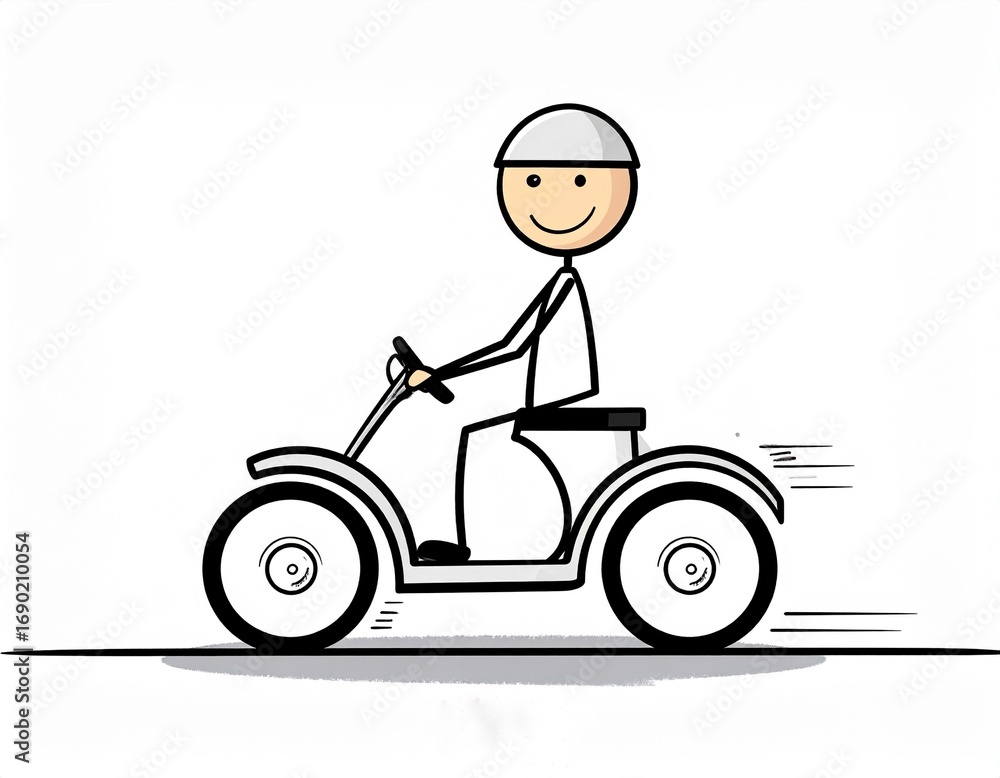 Fototapeta premium Stickman Riding Electric Scooter Cartoon Illustration