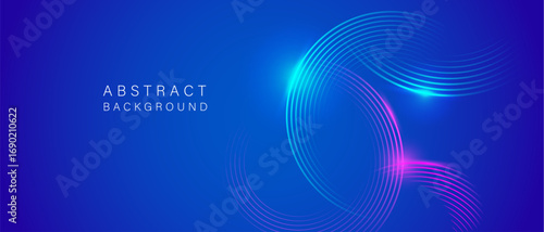 Abstract digital wave background with neon pink and blue glowing lines forming circular motion. Perfect for technology, futuristic, and modern design projects.