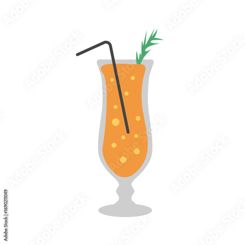 Refreshing Orange Juice Cocktail with a Sprig of Rosemary and Ice