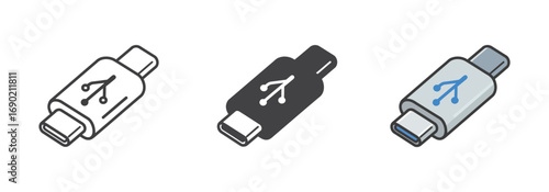 Vector art of set of three usb typec connectors with usb symbol